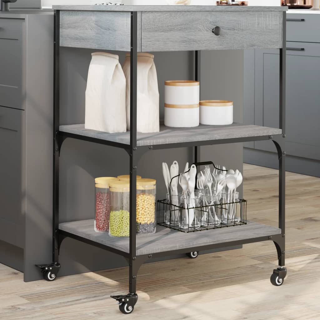 Τρόλεϊ Κουζίνας Sonoma Γκρι 60x48x89,5 εκ. Επεξεργασμένο Ξύλο - Pakobazaar