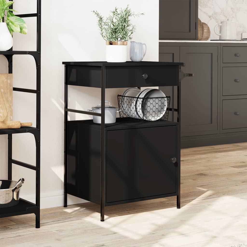 Τρόλεϊ Κουζίνας Μαύρο 56x43x89,5 εκ. από Επεξεργασμένο Ξύλο - Pakobazaar