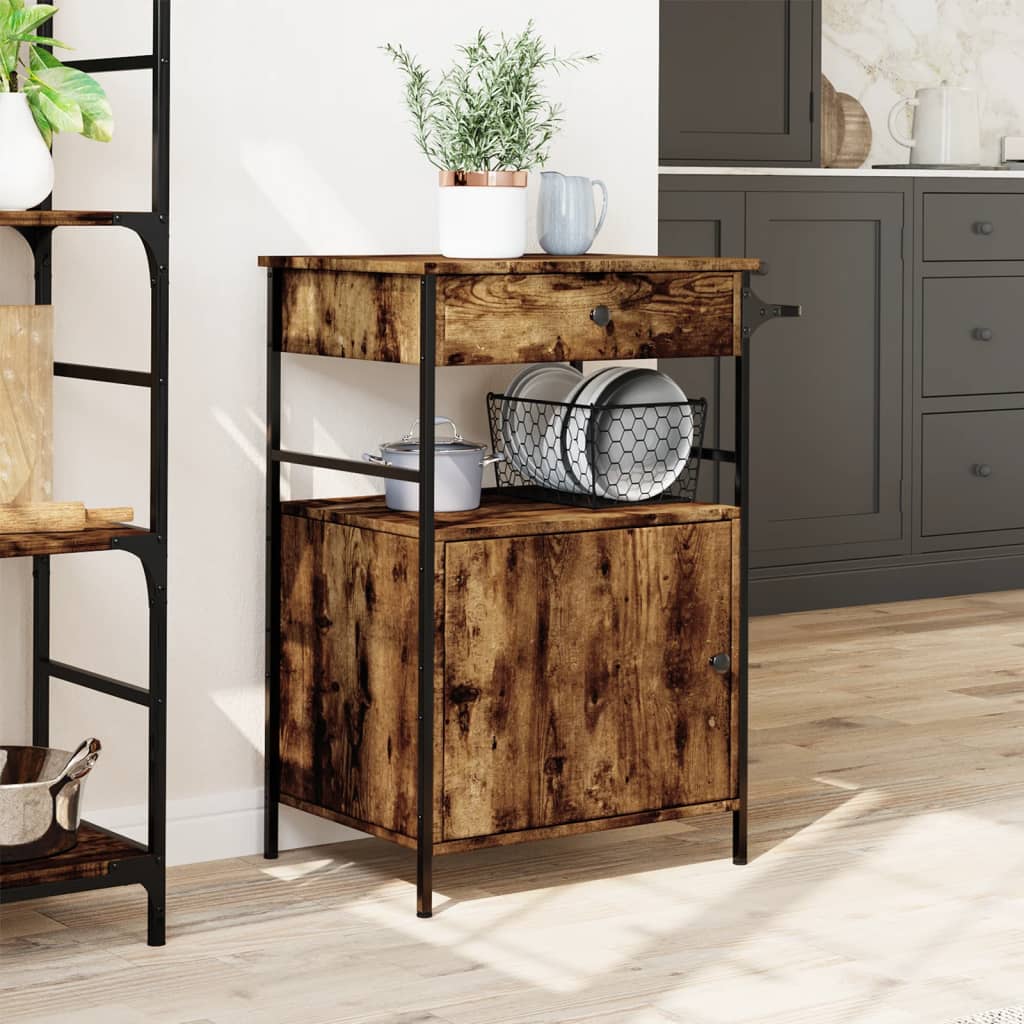 Τρόλεϊ Κουζίνας Καπνιστή Δρυς 56x43x89,5 εκ. Επεξεργασμένο Ξύλο