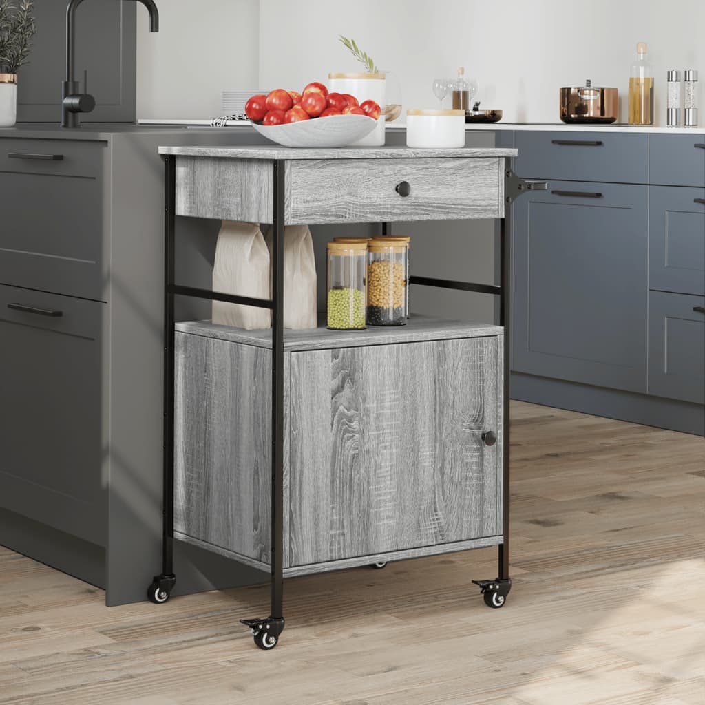 Τρόλεϊ Κουζίνας Sonoma Γκρι 56x43x89,5 εκ. Επεξεργασμένο Ξύλο