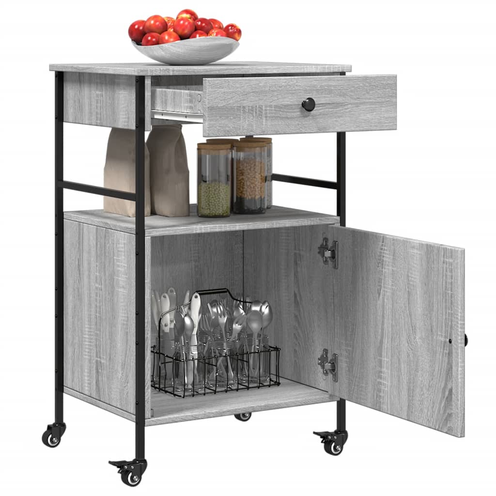 Τρόλεϊ Κουζίνας Sonoma Γκρι 56x43x89,5 εκ. Επεξεργασμένο Ξύλο