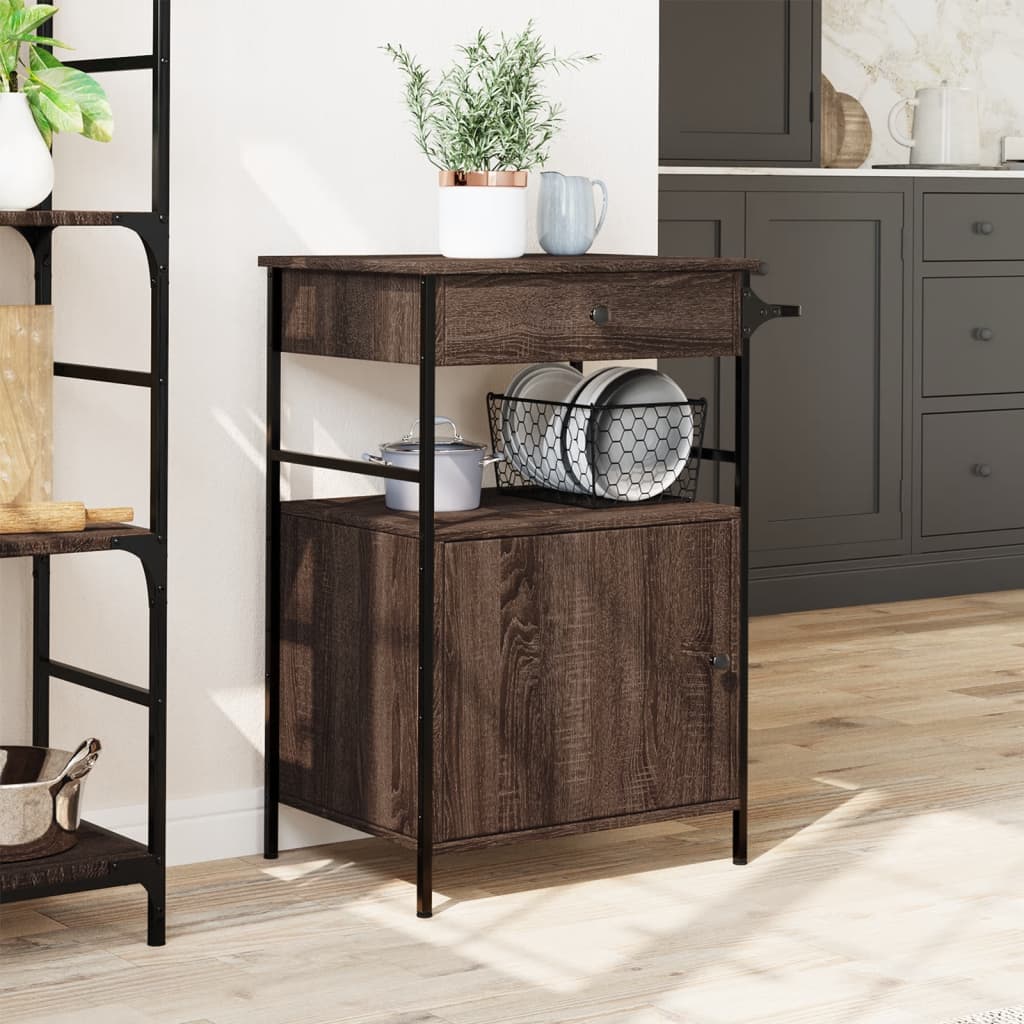 Τρόλεϊ Κουζίνας Καφέ Δρυς 56x43x89,5 εκ. από Επεξεργασμένο Ξύλο