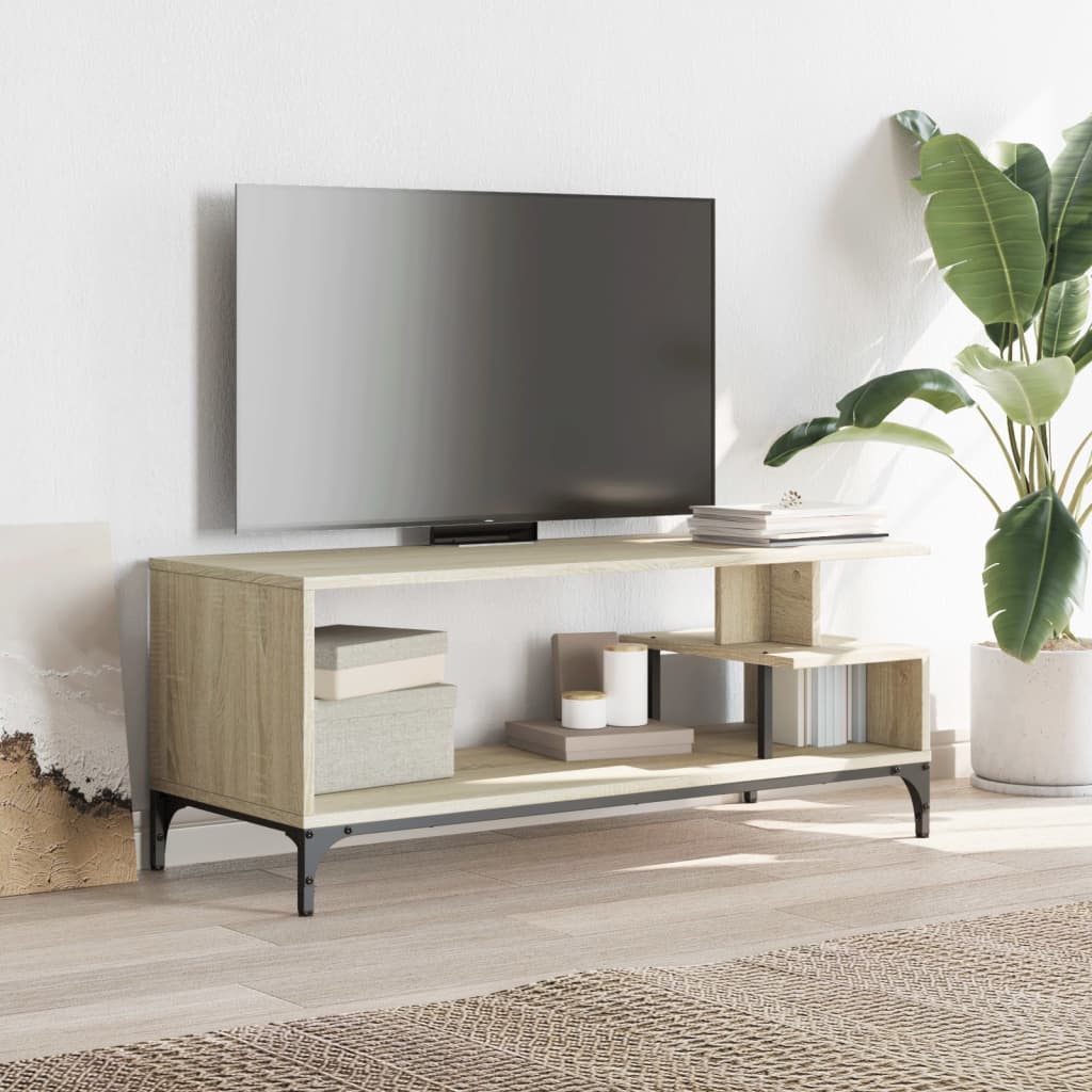 Έπιπλο TV Sonoma Δρυς 102x40x41εκ Επ Ξύλο/Ατσάλι Ηλ Βαφή Πούδρα - Pakobazaar