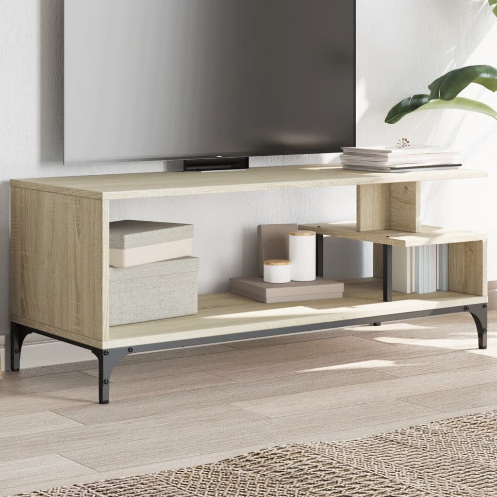Έπιπλο TV Sonoma Δρυς 102x40x41εκ Επ Ξύλο/Ατσάλι Ηλ Βαφή Πούδρα - Pakobazaar