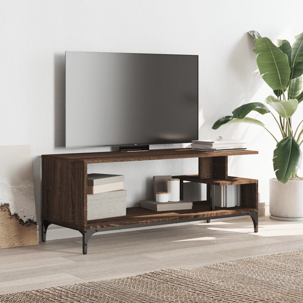 Έπιπλο TV Καφέ Δρυς 102x40x41 εκ Επ Ξύλο/Ατσάλι Ηλ Βαφή Πούδρα - Pakobazaar