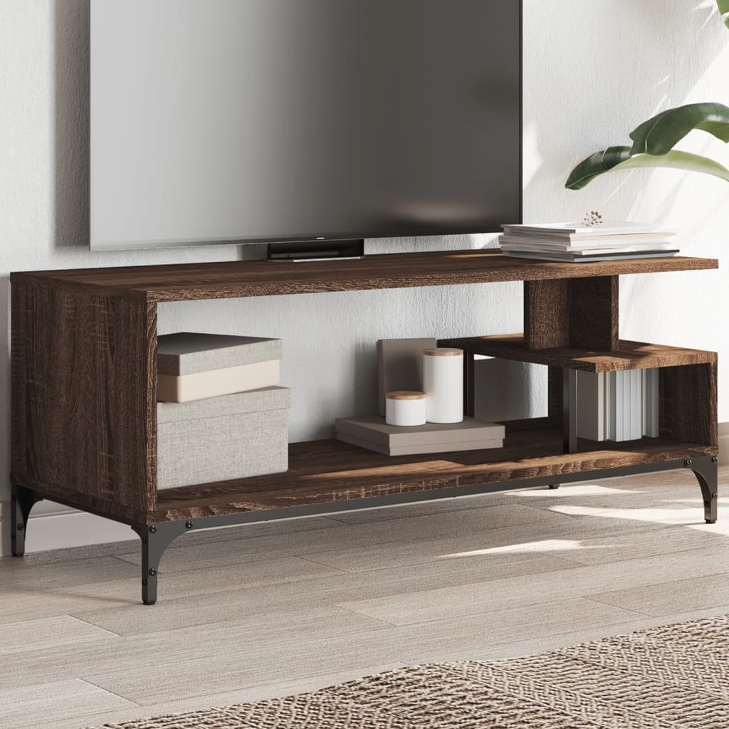 Έπιπλο TV Καφέ Δρυς 102x40x41 εκ Επ Ξύλο/Ατσάλι Ηλ Βαφή Πούδρα - Pakobazaar