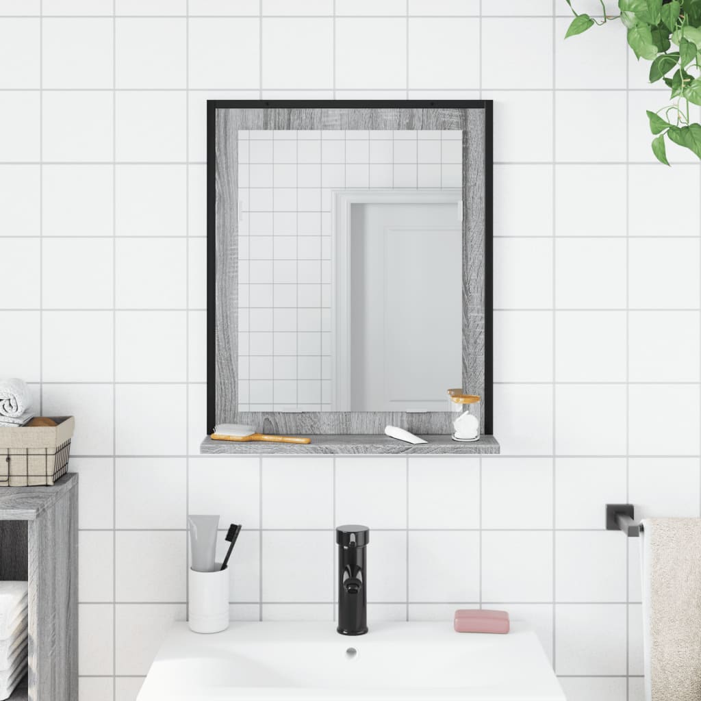 Καθρέφτης Μπάνιου με Ράφι Γκρι Sonoma 50x12x60 εκ. Επεξ. Ξύλο - Pakobazaar