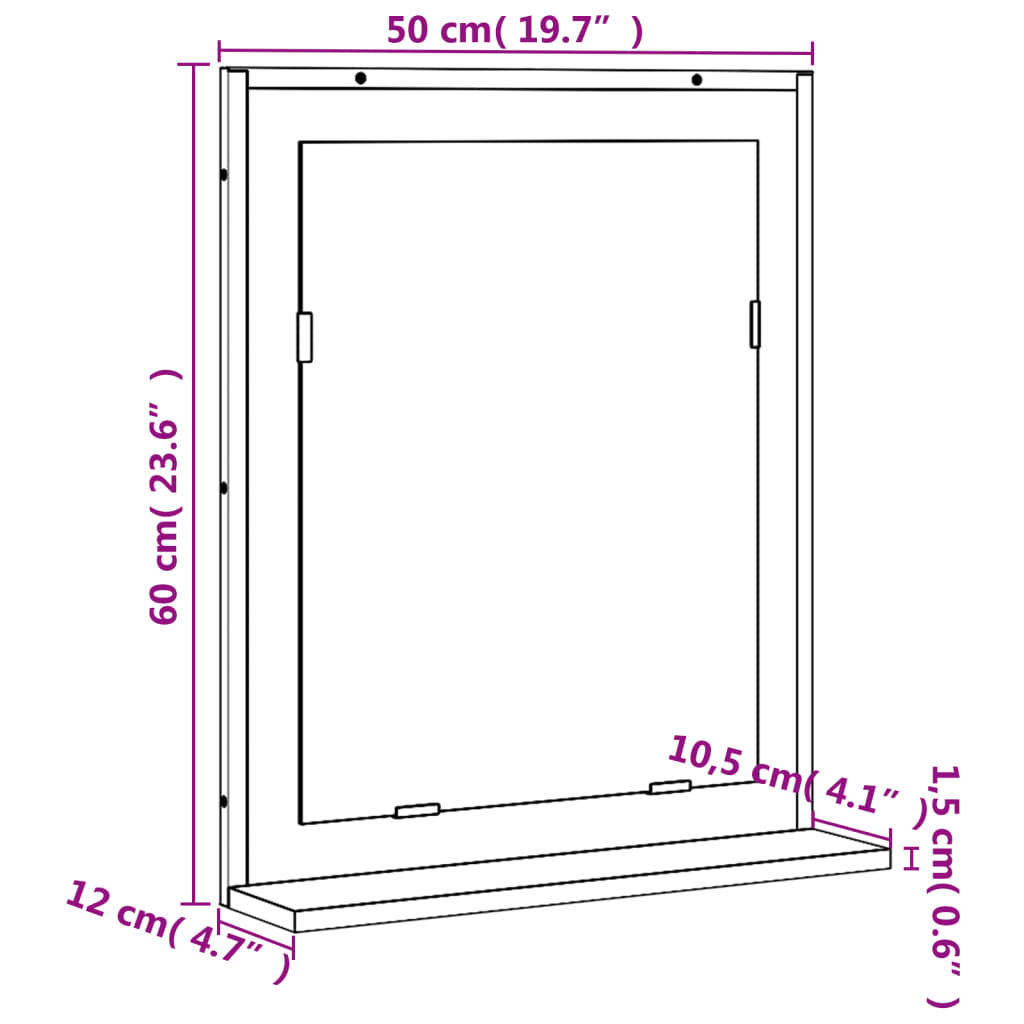 Καθρέφτης Μπάνιου με Ράφι Γκρι Sonoma 50x12x60 εκ. Επεξ. Ξύλο - Pakobazaar