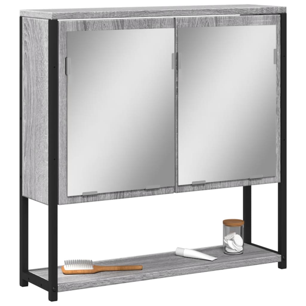 Καθρέφτης Μπάνιου Ντουλάπι Γκρι Sonoma 60x16x60 εκ Επεξ. Ξύλο