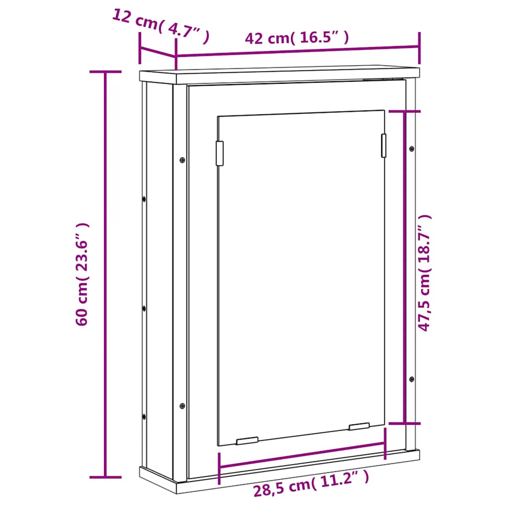 Καθρέφτης Μπάνιου με Ντουλάπι Μαύρος 42x12x60 εκ. Επεξ. Ξύλο