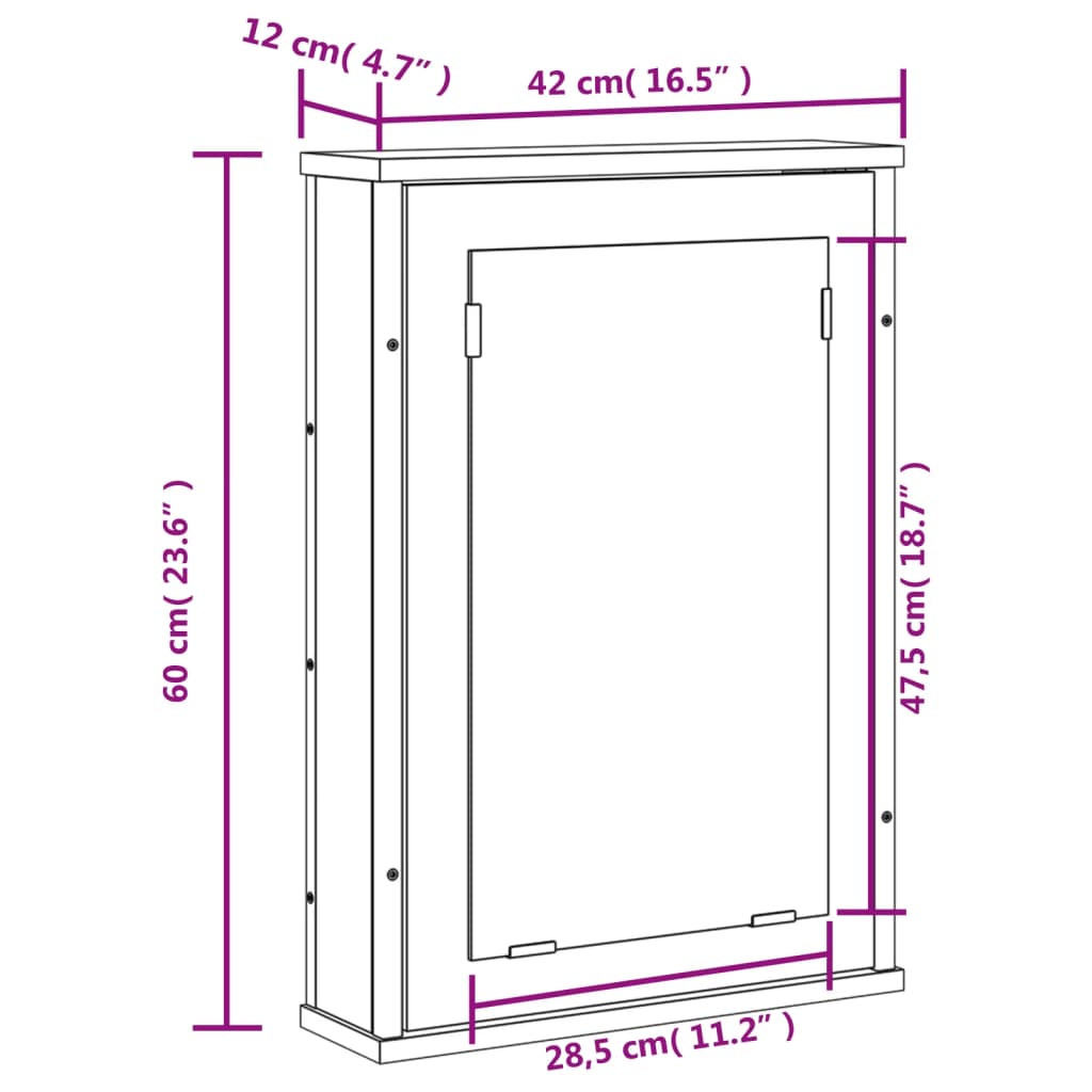 Καθρέφτης Μπάνιου Ντουλάπι Καφέ Δρυς 42x12x60 εκ. Επεξεργ. Ξύλο - Pakobazaar