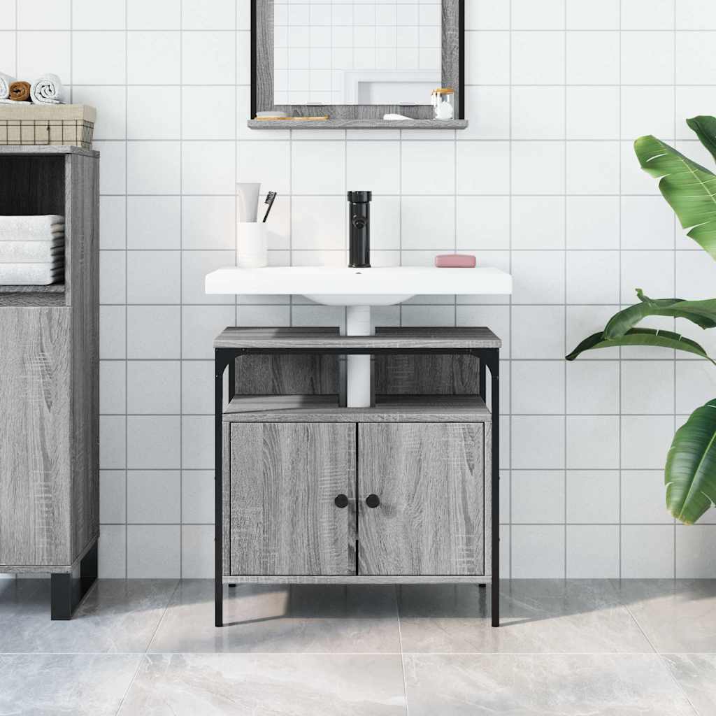 Ντουλάπι Νιπτήρα Μπάνιου Γκρι Sonoma 60x30x60 εκ. Επεξ. Ξύλο