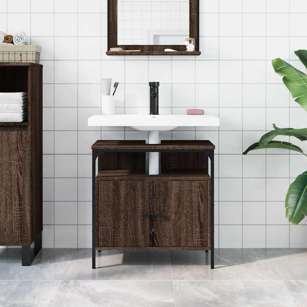 Ντουλάπι Νιπτήρα Μπάνιου Καφέ Δρυς 60x30x60 εκ. Επεξ. Ξύλο