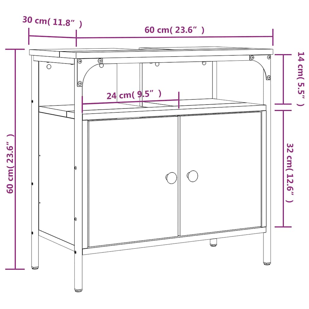 Ντουλάπι Νιπτήρα Μπάνιου Καφέ Δρυς 60x30x60 εκ. Επεξ. Ξύλο