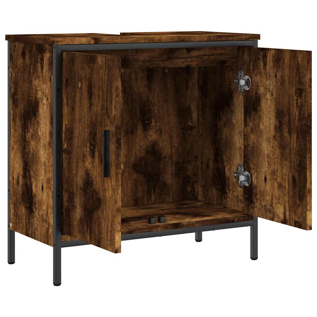 Ντουλάπι Νιπτήρα Μπάνιου Καπνιστή Δρυς 60x30x60 εκ. Επεξ. Ξύλο - Pakobazaar