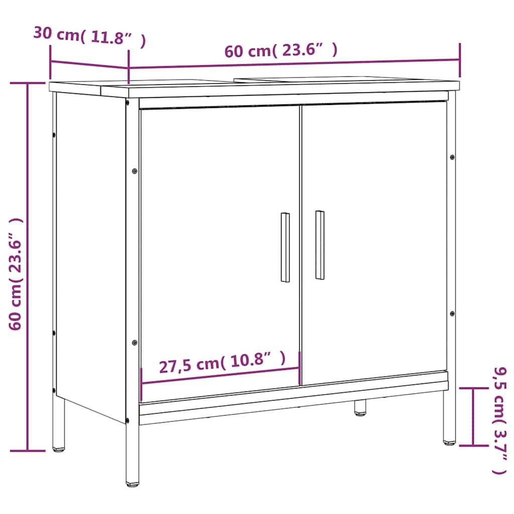 Ντουλάπι Νιπτήρα Μπάνιου Γκρι Sonoma 60x30x60 εκ. Επεξ. Ξύλο