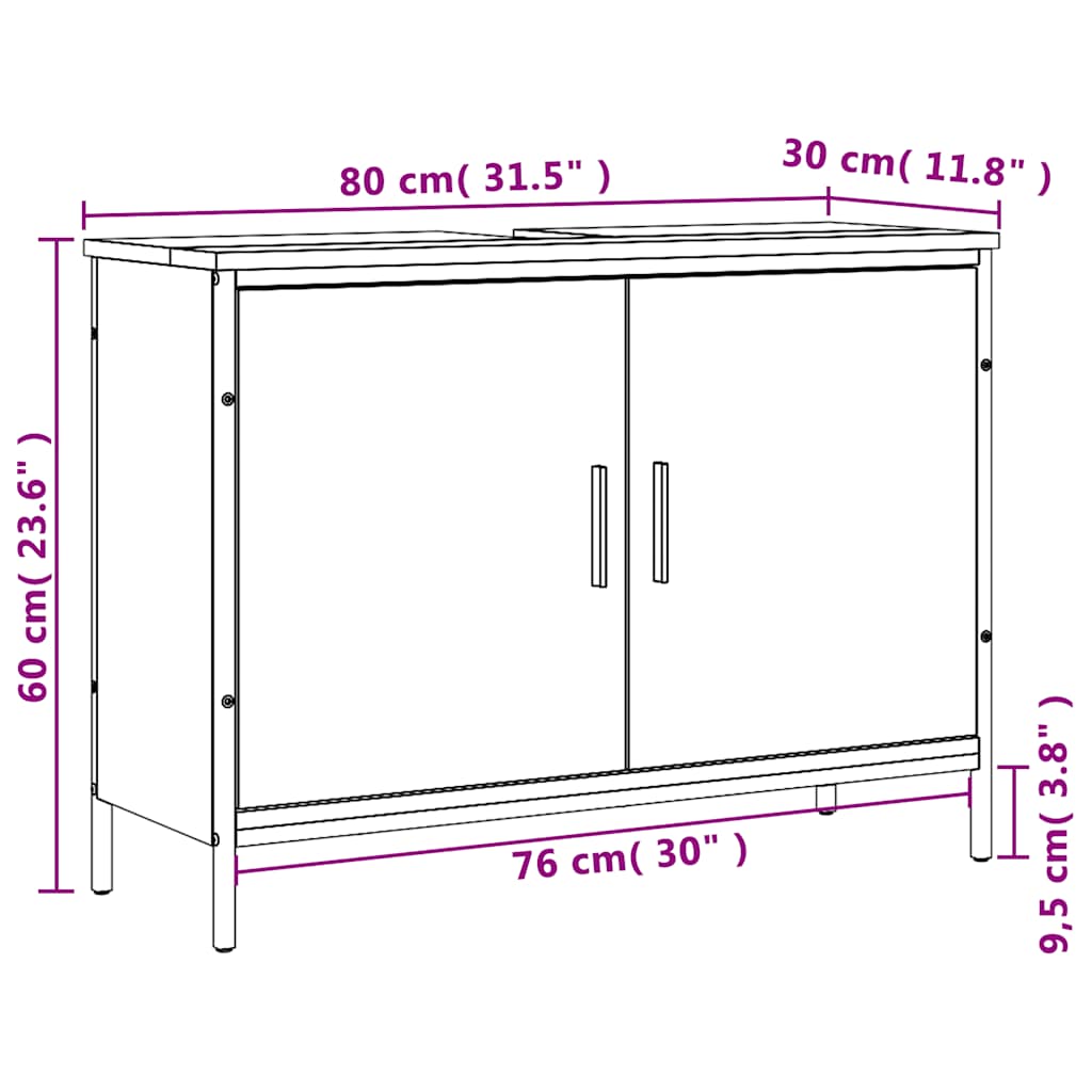 Ντουλάπι Νιπτήρα Μπάνιου Sonoma Δρυς 80x30x60 εκ. Επεξ. Ξύλο