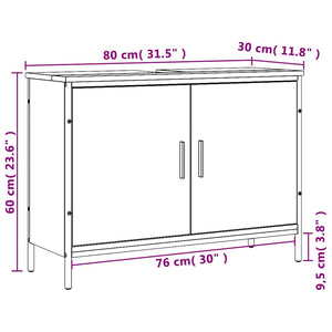 Ντουλάπι Νιπτήρα Μπάνιου Καπνιστή Δρυς 80x30x60 εκ. Επεξ. Ξύλο