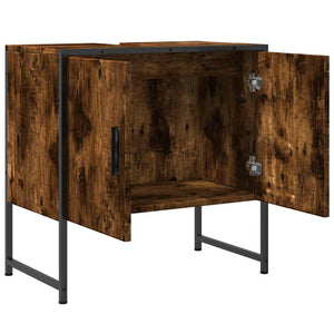 Ντουλάπι Νιπτήρα Μπάνιου Καπνιστή Δρυς 60x33x60 εκ. Επεξ. Ξύλο