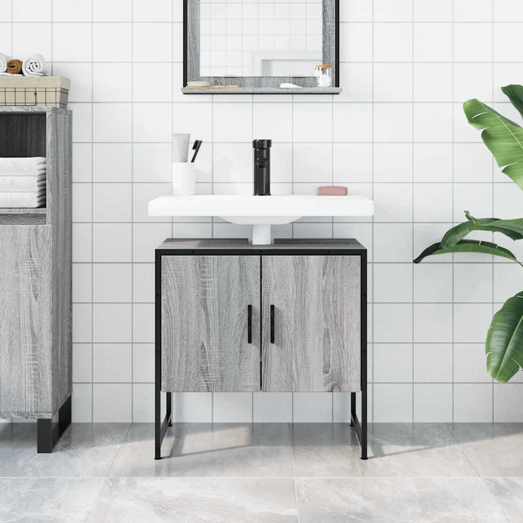 Ντουλάπι Νιπτήρα Μπάνιου Γκρι Sonoma 60x33x60 εκ. Επεξ. Ξύλο