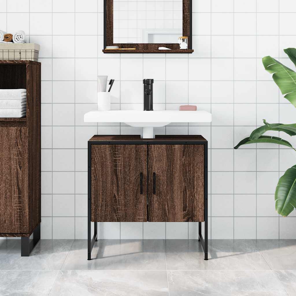 Ντουλάπι Νιπτήρα Μπάνιου Καφέ Δρυς 60x33x60 εκ. Επεξ. Ξύλο - Pakobazaar