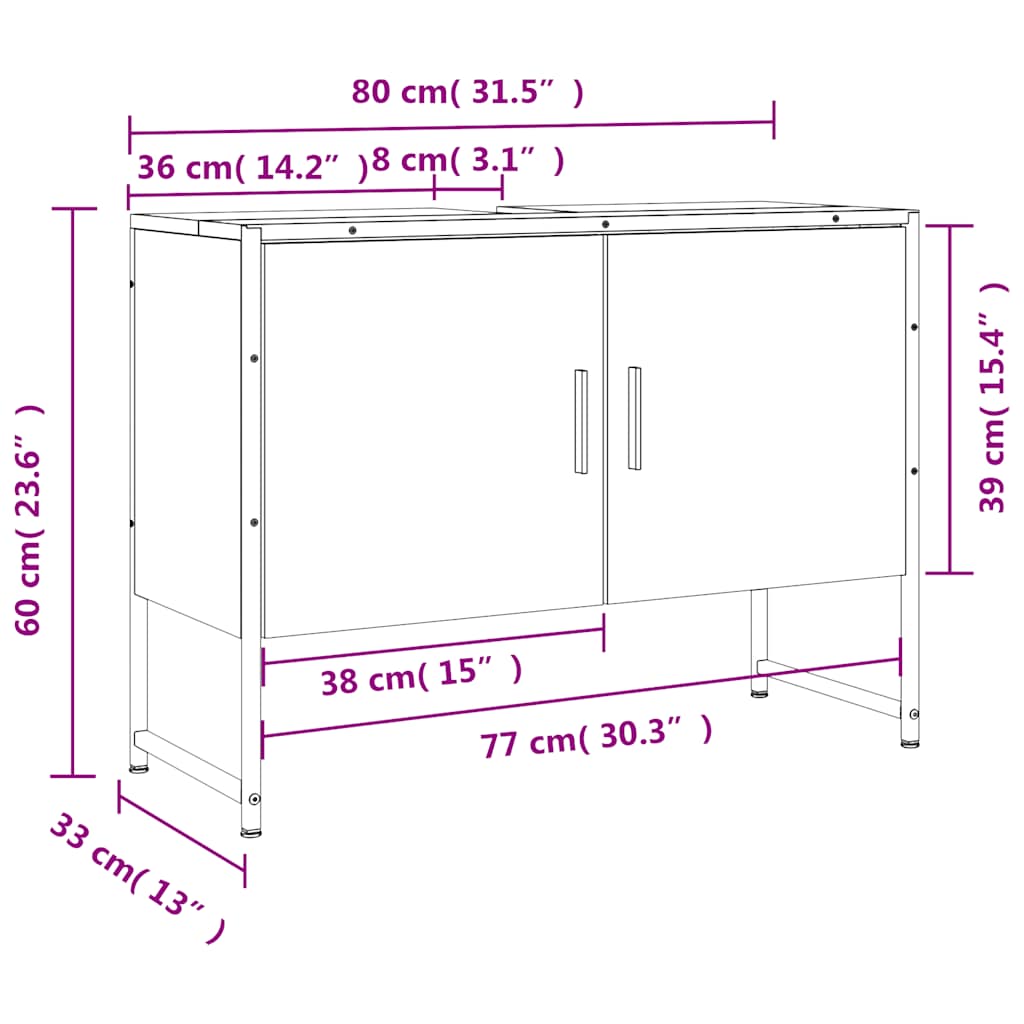 Ντουλάπι Μπάνιου Νιπτήρα Γκρι Sonoma 80 x 33 x 60εκ. Επεξ. Ξύλο - Pakobazaar