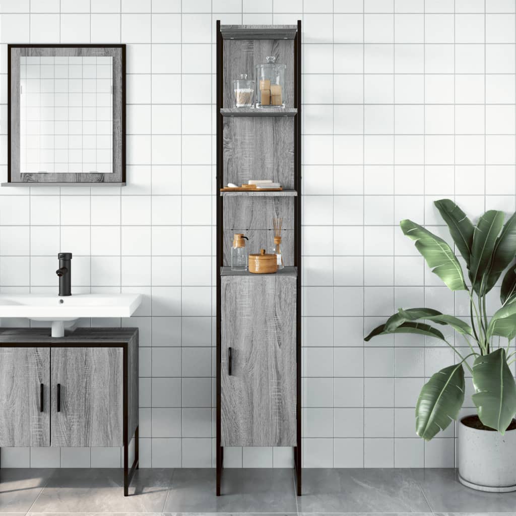 Ντουλάπι Μπάνιου Γκρι Sonoma 33x33x185,5 εκ. Επεξεργασμένο Ξύλο