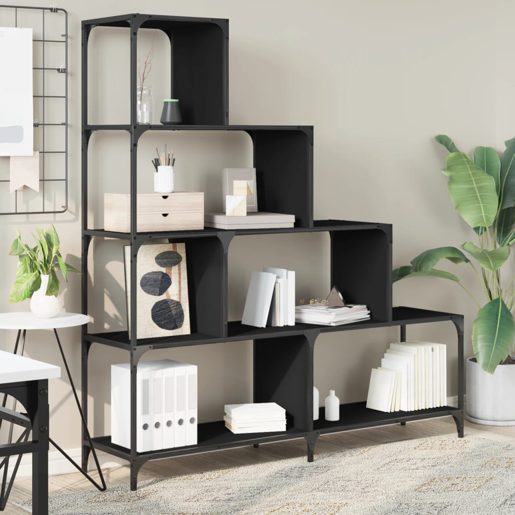 Βιβλιοθήκη Σκάλα 4 Ράφια Μαύρη 139x33,5x149 εκ. Επεξεργ. Ξύλο