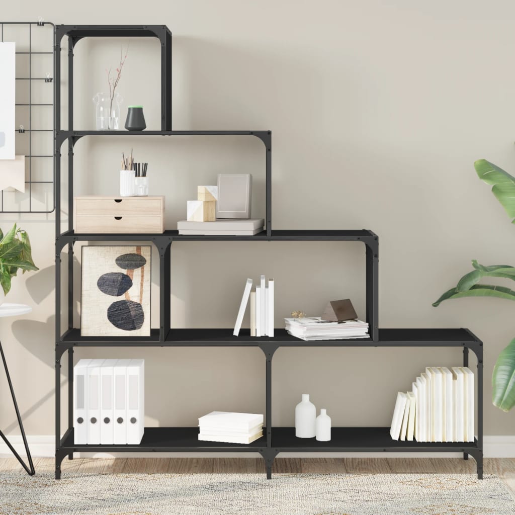 Βιβλιοθήκη Σκάλα 4 Ράφια Μαύρη 139x33,5x149 εκ. Επεξεργ. Ξύλο