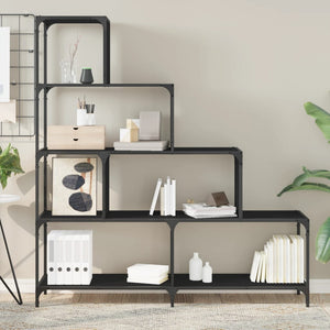 Βιβλιοθήκη Σκάλα 4 Ράφια Μαύρη 139x33,5x149 εκ. Επεξεργ. Ξύλο