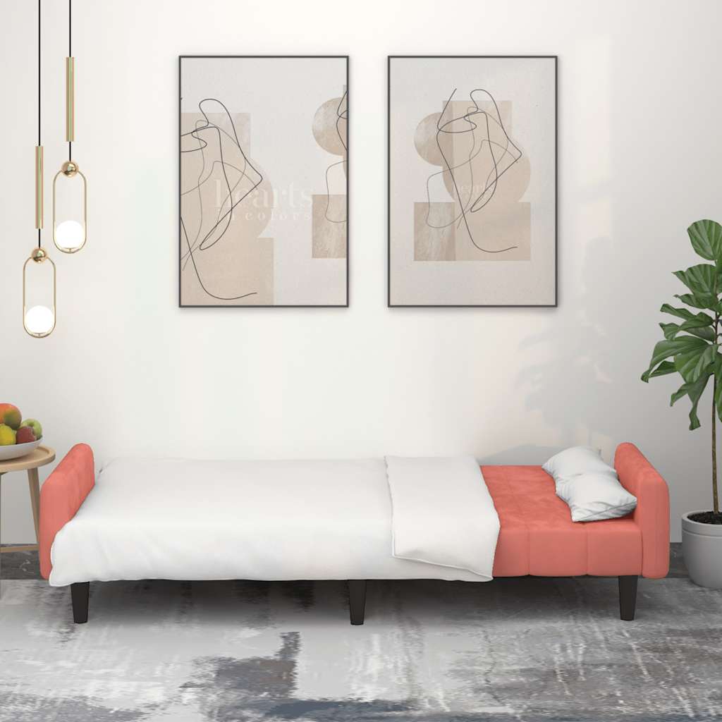 Καναπές Κρεβάτι Διθέσιος Ροζ Βελούδινος - Pakobazaar