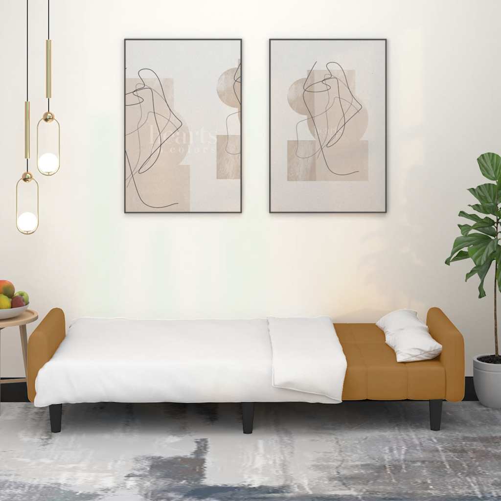 Καναπές Κρεβάτι Διθέσιος Καφέ Βελούδινος - Pakobazaar