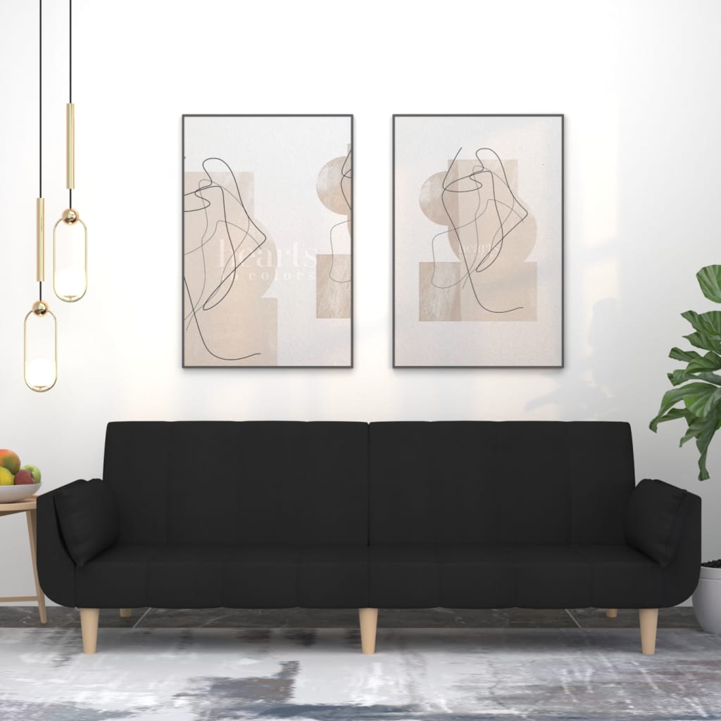 Καναπές Κρεβάτι Διθέσιος Μαύρος Υφασμάτινος με Δύο Μαξιλάρια - Pakobazaar