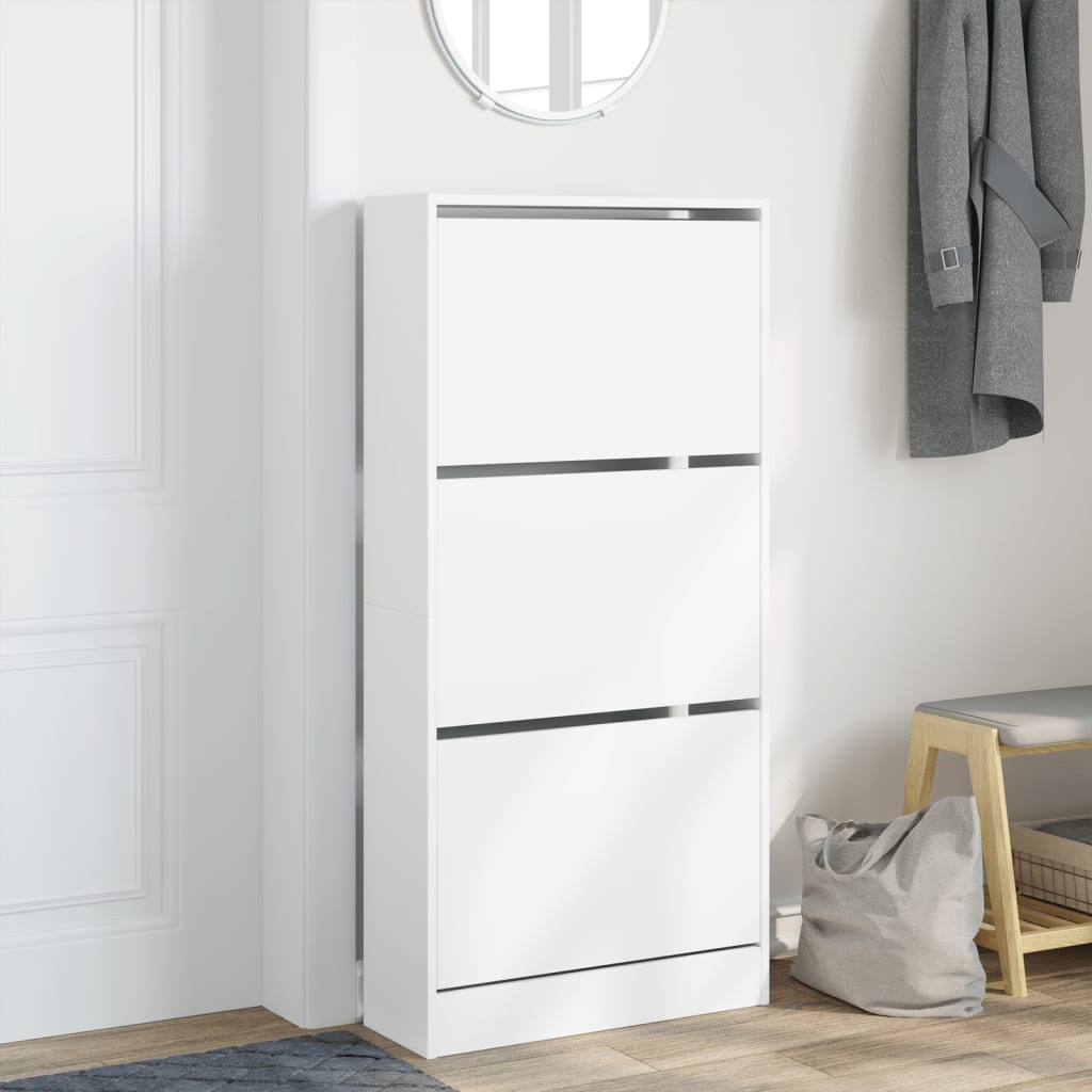 Παπουτσοθήκη Λευκή 60x21x125,5 εκ. από Επεξεργασμένο Ξύλο