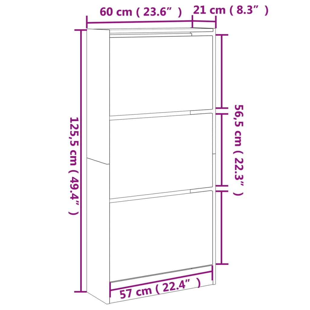 Παπουτσοθήκη Μαύρη 60x21x125,5 εκ. από Επεξεργασμένο Ξύλο