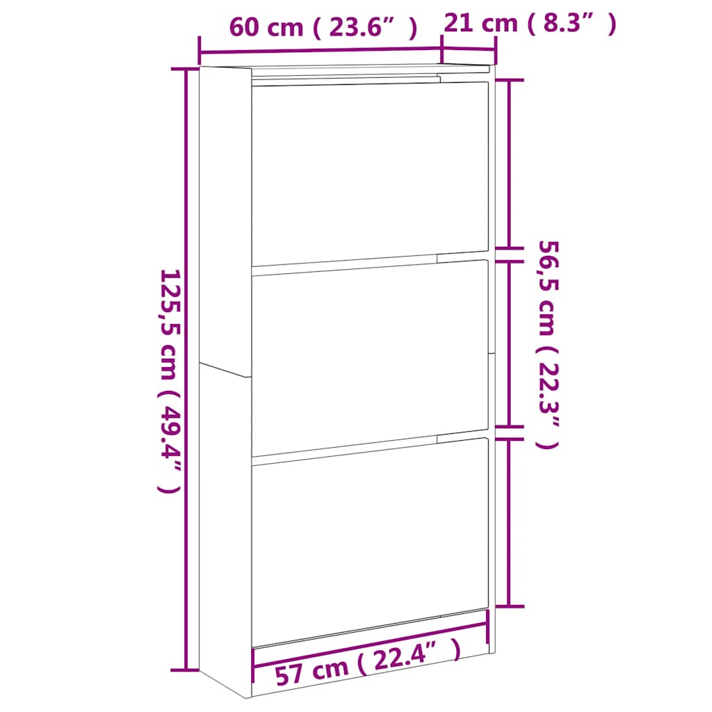 Παπουτσοθήκη Sonoma Δρυς 60x21x125,5 εκ. από Επεξεργασμένο Ξύλο