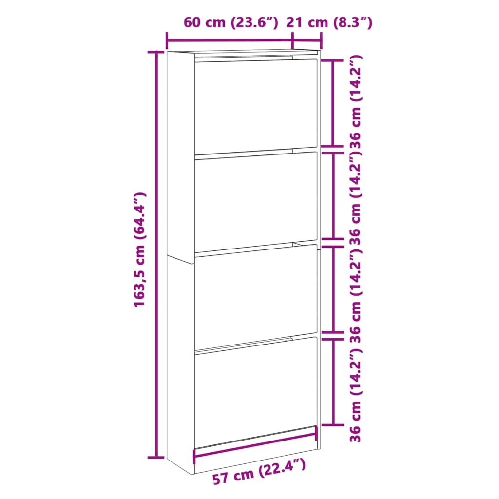 Παπουτσοθήκη Λευκή 60x21x163,5 εκ. από Επεξεργασμένο Ξύλο