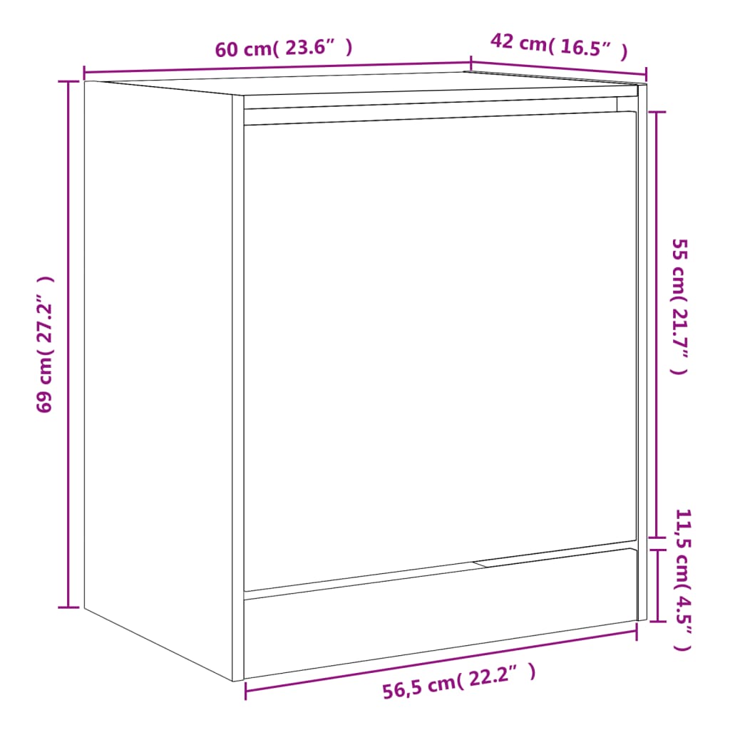 Παπουτσοθήκη Γκρι Σκυροδέματος 60x42x69 εκ. Επεξεργασμένο Ξύλο