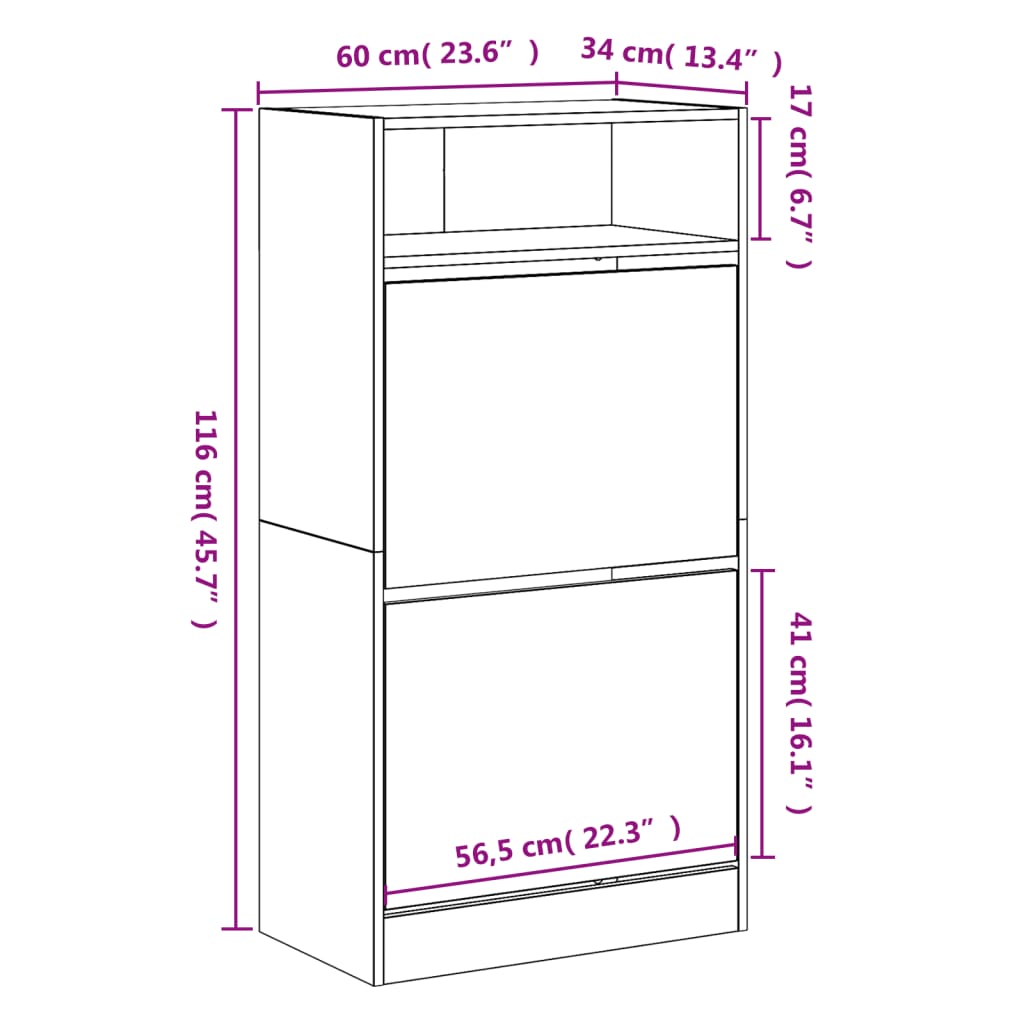 Παπουτσοθήκη Γκρι Sonoma 60x34x116 εκ. από Επεξεργασμένο Ξύλο