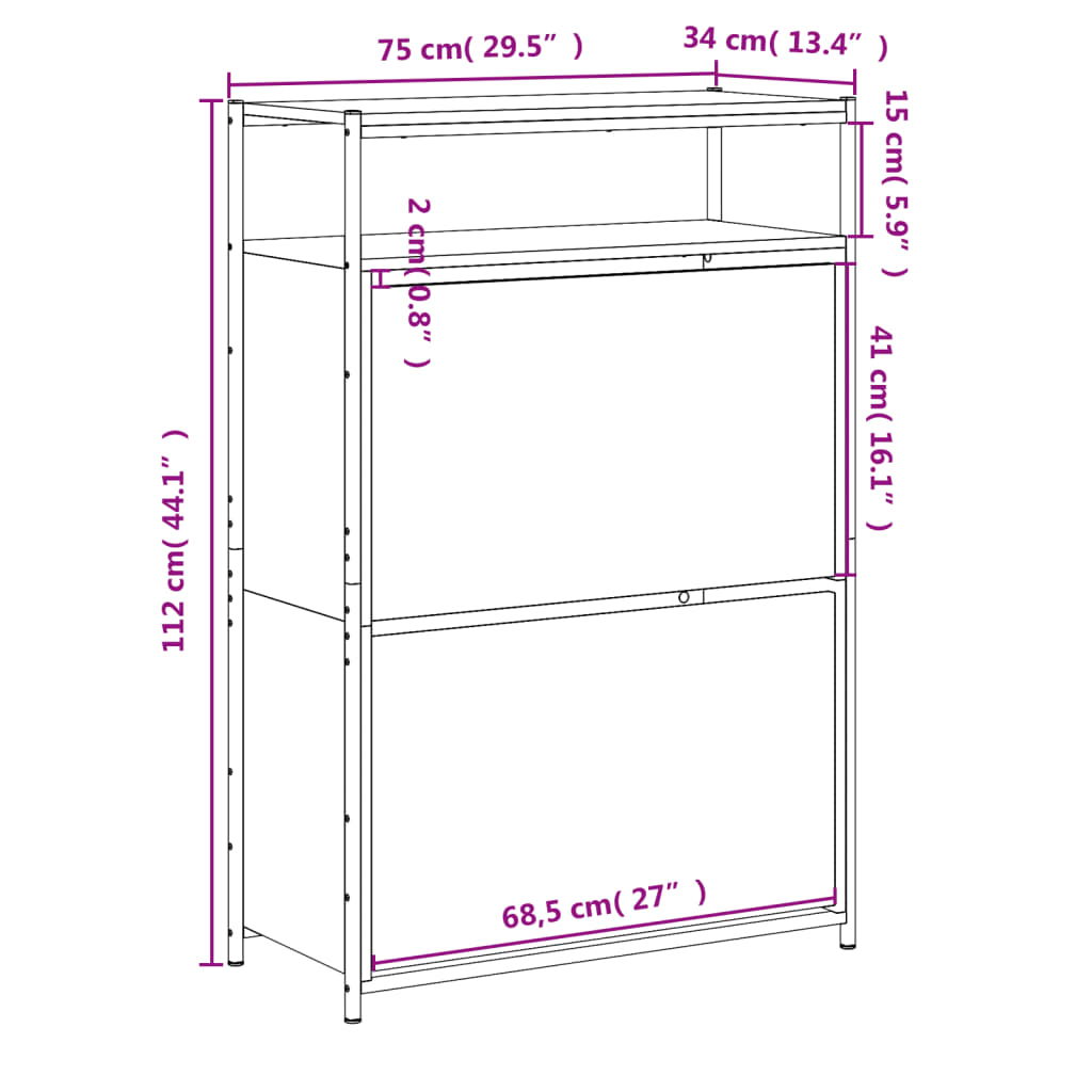 Παπουτσοθήκη Γκρι Sonoma 75x34x112 εκ. από Επεξεργασμένο Ξύλο