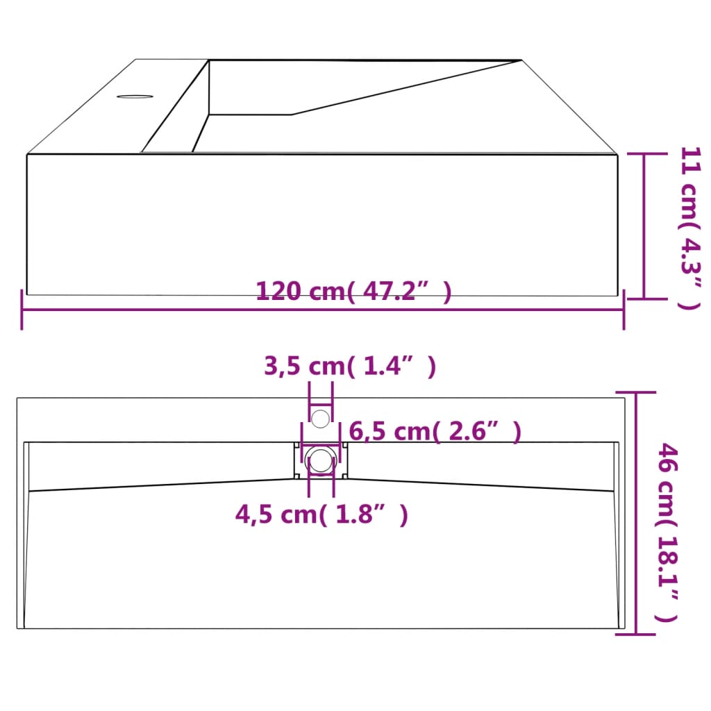 Νιπτήρας Μαύρος Ματ 120x46x11εκ. Συνθετικός από Τεχνητό Μάρμαρο - PAKOBAZAAR