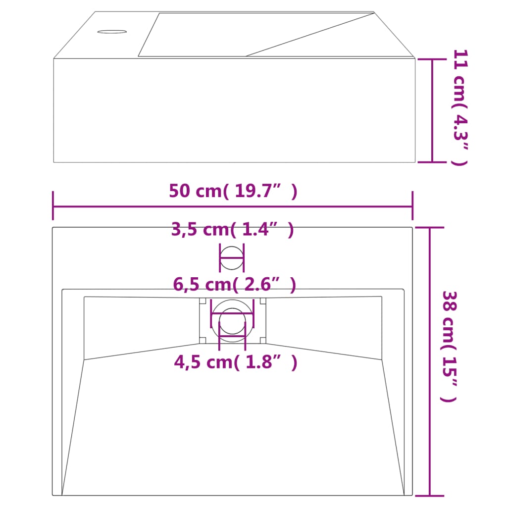 Νιπτήρας Ανθρακί 50x38x11 εκ. Συνθετικός από Τεχνητό Μάρμαρο - PAKOBAZAAR