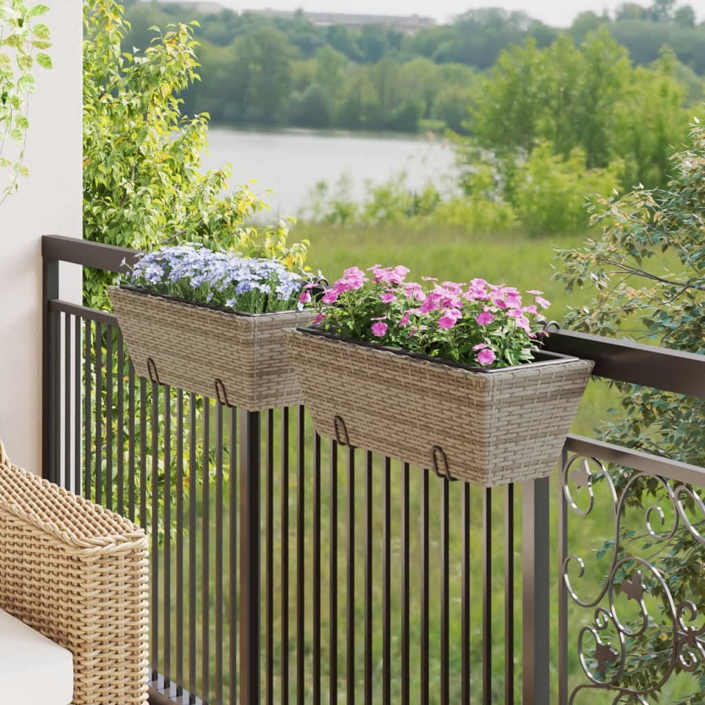 Ζαρντινιέρες με Άγκριστρα 2 τεμ. Γκρι από Συνθετικό Ρατάν - Pakobazaar