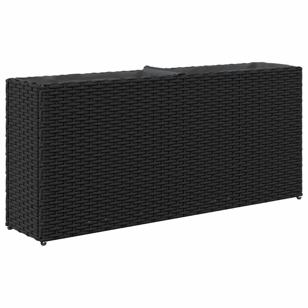 Ζαρντινιέρα Κήπου Μαύρη 90x20x40εκ. Συνθ. Ρατάν με 2 Γλάστρες