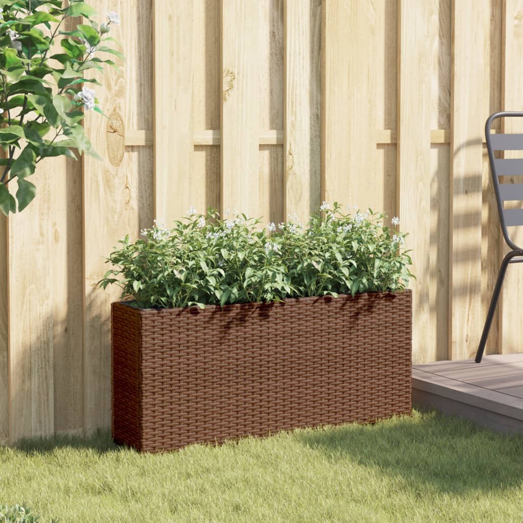 Ζαρντινιέρα Κήπου Καφέ 90x20x40εκ. Συνθ. Ρατάν με 2 Γλάστρες