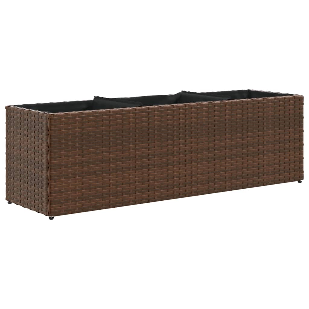 Ζαρντινιέρα Κήπου Καφέ 105x30x32 εκ. Συνθ. Ρατάν με 3 Γλάστρες
