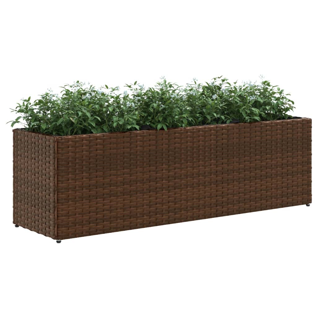 Ζαρντινιέρα Κήπου Καφέ 105x30x32 εκ. Συνθ. Ρατάν με 3 Γλάστρες