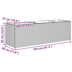Ζαρντινιέρα Κήπου Καφέ 105x30x32 εκ. Συνθ. Ρατάν με 3 Γλάστρες