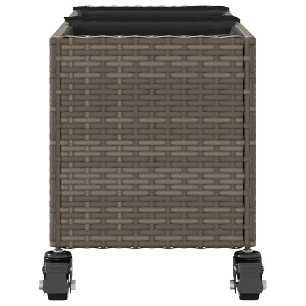 Ζαρντινιέρα Κήπου Ρόδες/3 Γλάστρες Γκρι 107x32x38εκ Συνθ Ρατάν
