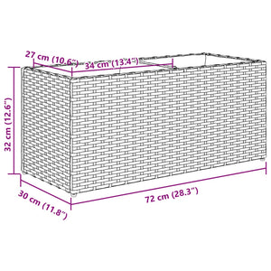 Ζαρντινιέρα Κήπου Μαύρη 72x30x32 εκ. Συνθ. Ρατάν με 2 Γλάστρες